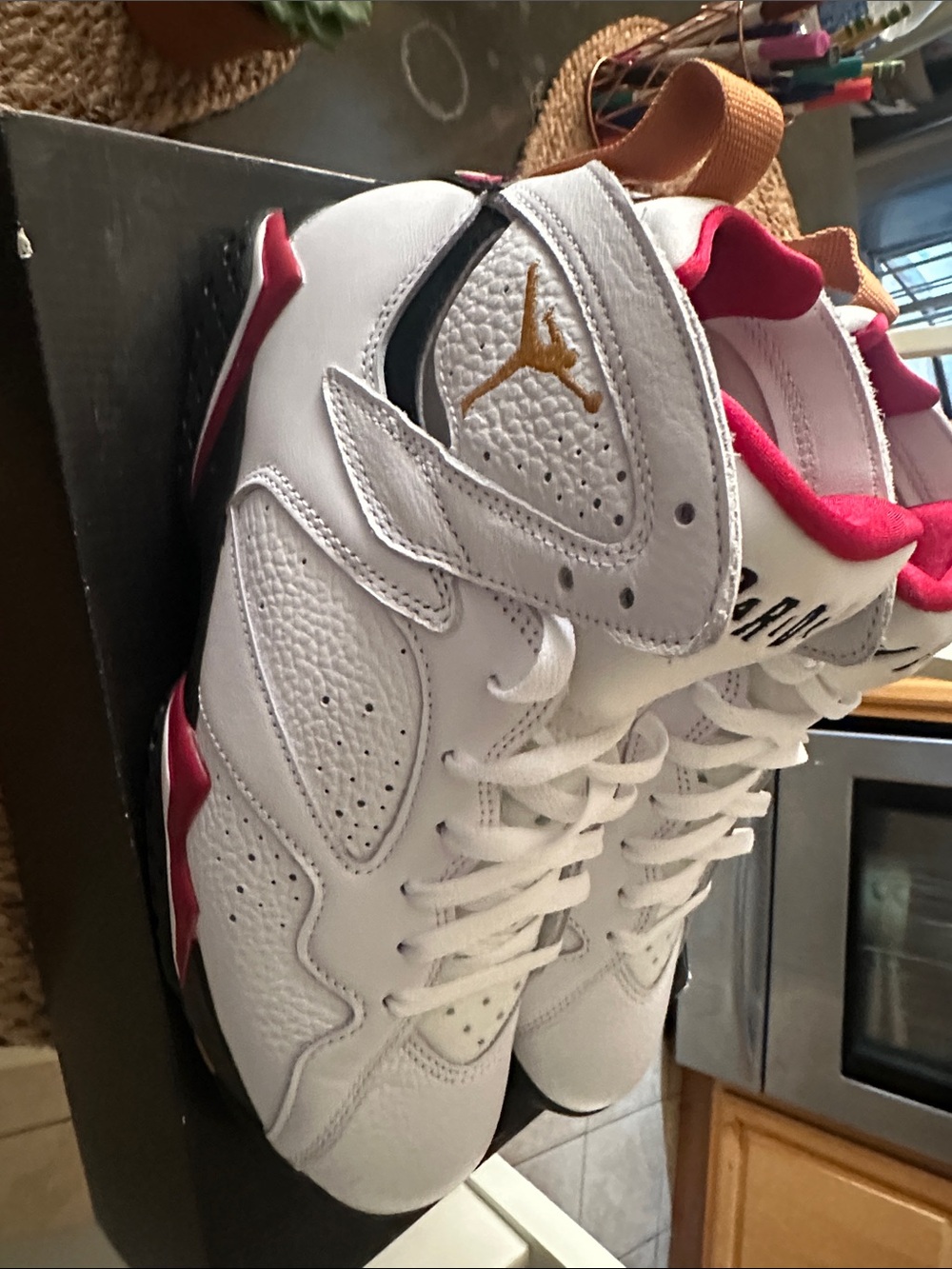 Jordan Kids White Sneakers with Red and Gold Accents